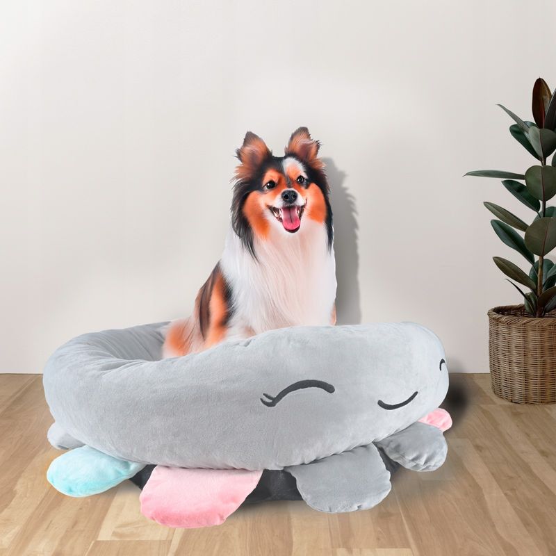 Petshop - Accesorii petshop - Culcusuri si custi - Culcusuri si saltele - Pat caini margini ridicate groase antiderapant model meduza, 70x70x20 cm, confort, gri - Infinity.ro