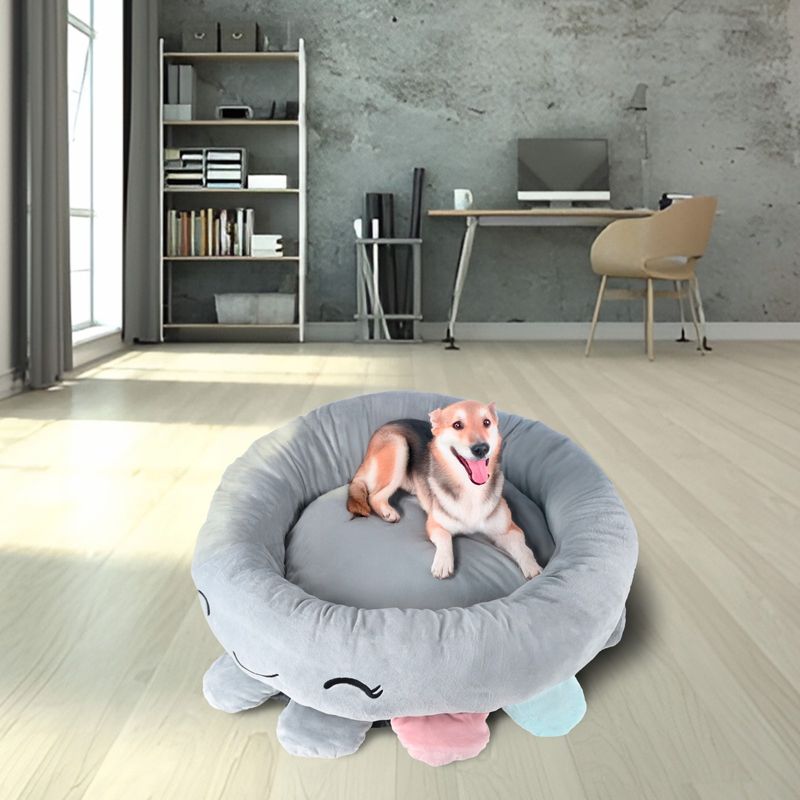 Petshop - Accesorii petshop - Culcusuri si custi - Culcusuri si saltele - Pat caini margini ridicate groase antiderapant model meduza, 70x70x20 cm, confort, gri - Infinity.ro