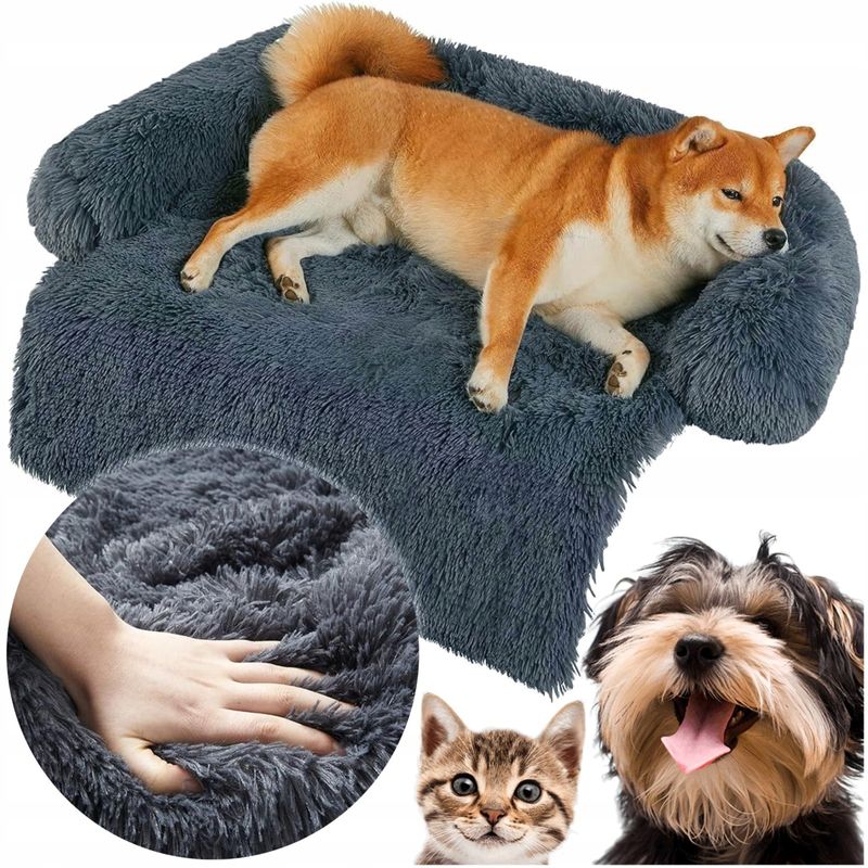 Petshop - Accesorii petshop - Culcusuri si custi - Culcusuri si saltele - Pat caini margini ridicate groase antiderapant husa detasabila m, 76x76x16 cm, confort, albastru - Infinity.ro