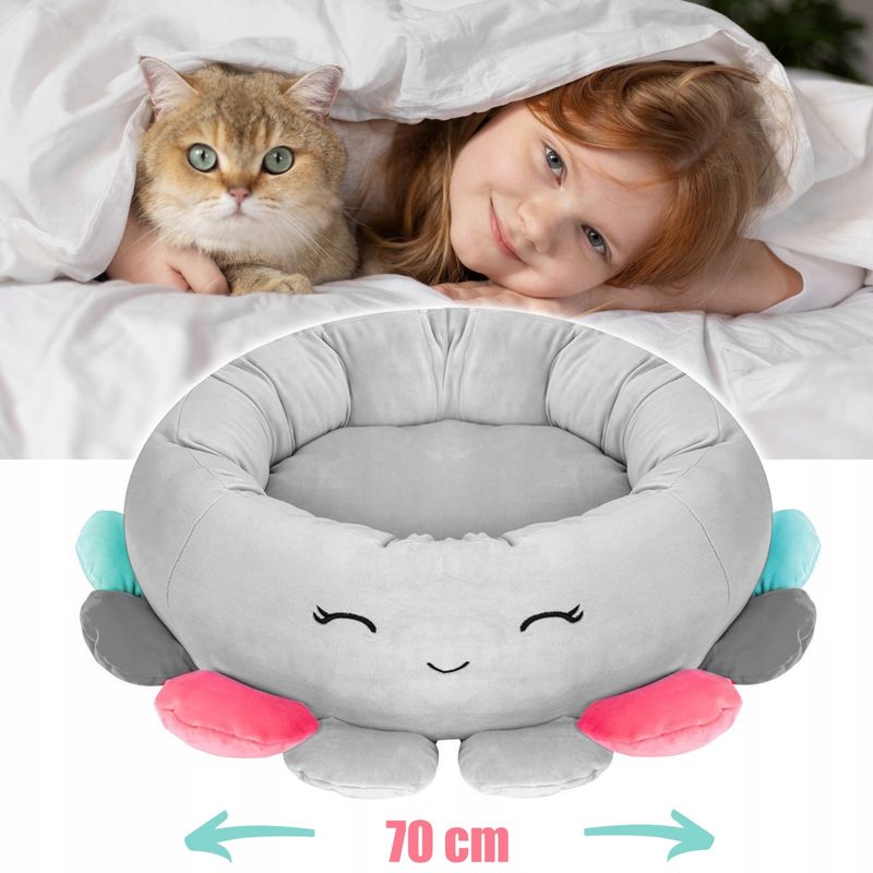 Petshop - Accesorii petshop - Culcusuri si custi - Culcusuri si saltele - Pat caini margini ridicate groase antiderapant model meduza, 70x70x20 cm, confort, gri - Infinity.ro