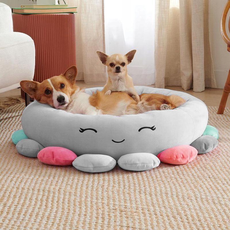 Petshop - Accesorii petshop - Culcusuri si custi - Culcusuri si saltele - Pat caini margini ridicate groase antiderapant model meduza, 70x70x20 cm, confort, gri - Infinity.ro