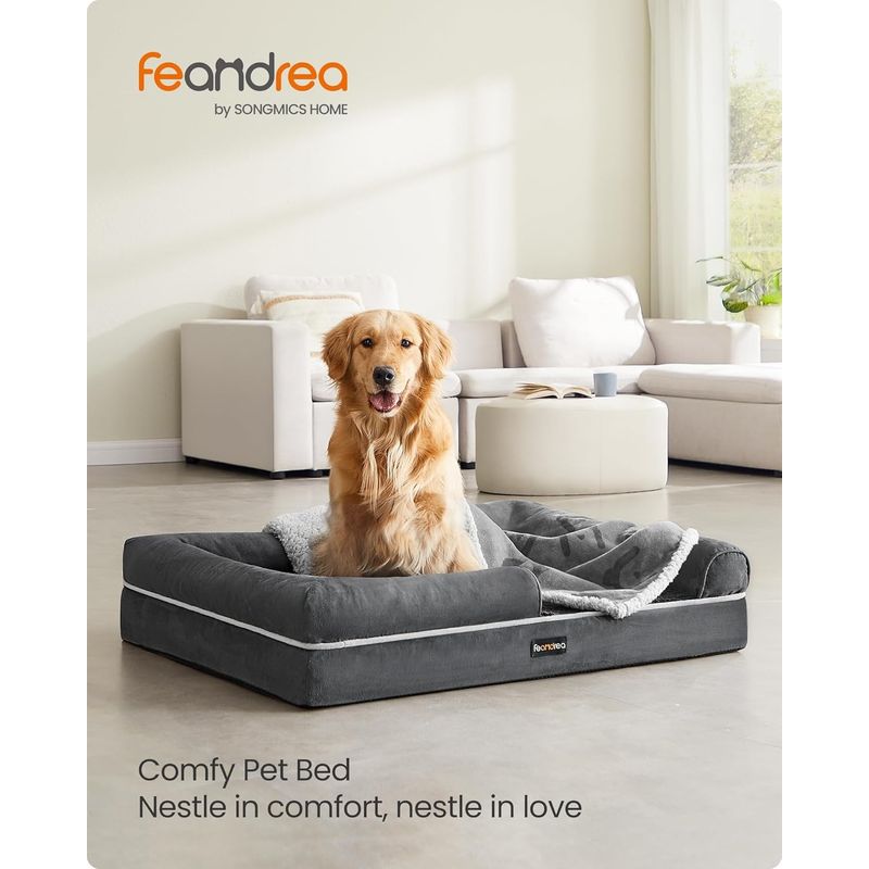 Petshop - Accesorii petshop - Culcusuri si custi - Culcusuri si saltele - Pat ortopedic pentru caini, cu margini inaltate si husa detasabila, 106x80x20 cm, gri inchis - Infinity.ro