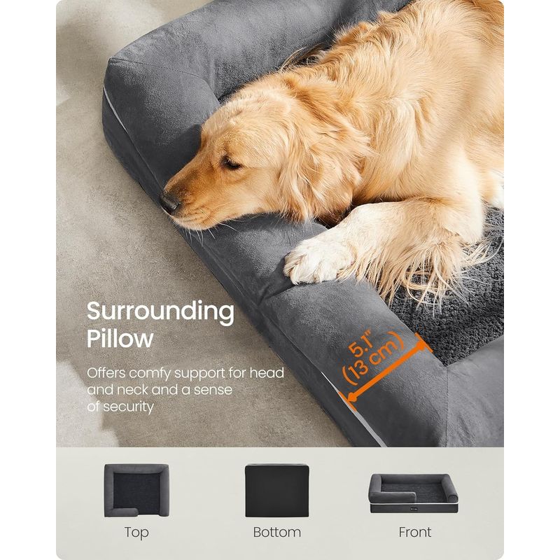 Petshop - Accesorii petshop - Culcusuri si custi - Culcusuri si saltele - Pat ortopedic pentru caini, cu margini inaltate si husa detasabila, 106x80x20 cm, gri inchis - Infinity.ro