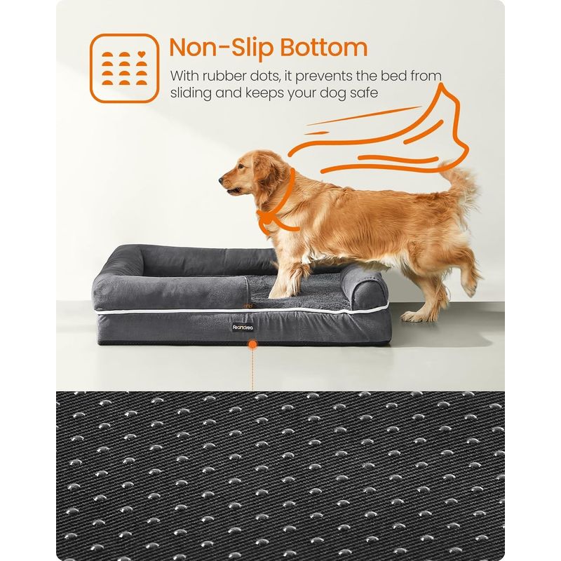 Petshop - Accesorii petshop - Culcusuri si custi - Culcusuri si saltele - Pat ortopedic pentru caini, cu margini inaltate si husa detasabila, 106x80x20 cm, gri inchis - Infinity.ro