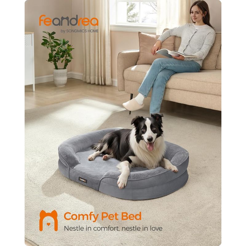 Petshop - Accesorii petshop - Culcusuri si custi - Culcusuri si saltele - Pat ortopedic pentru caini, cu spuma profilata si margini inaltate, 91x68x18 cm, gri deschis - Infinity.ro
