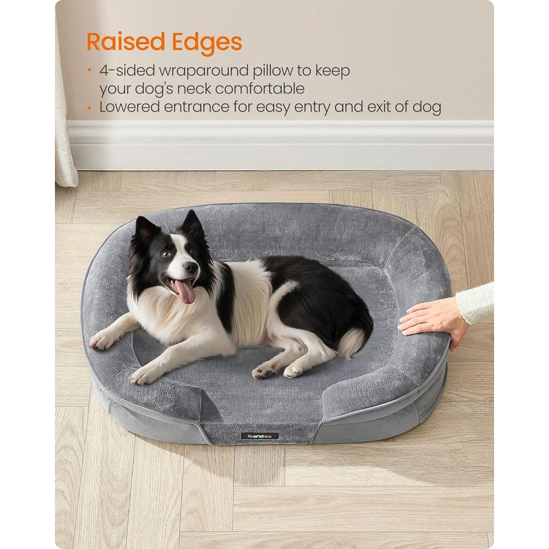 Petshop - Accesorii petshop - Culcusuri si custi - Culcusuri si saltele - Pat ortopedic pentru caini, cu spuma profilata si margini inaltate, 91x68x18 cm, gri deschis - Infinity.ro