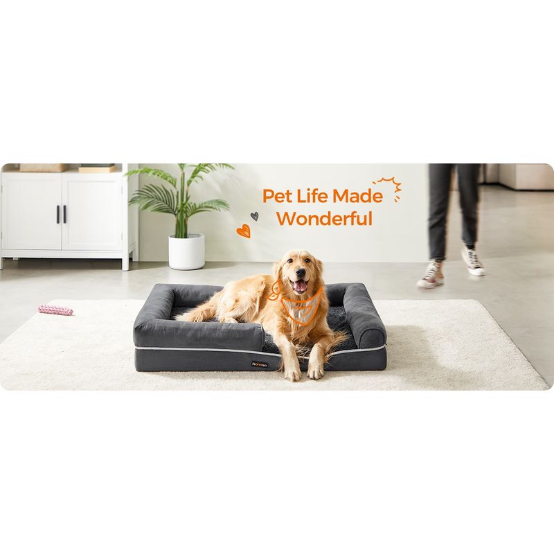 Petshop - Accesorii petshop - Culcusuri si custi - Culcusuri si saltele - Pat ortopedic pentru caini, cu margini inaltate si husa detasabila, 106x80x20 cm, gri inchis - Infinity.ro