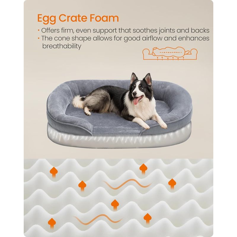 Petshop - Accesorii petshop - Culcusuri si custi - Culcusuri si saltele - Pat ortopedic pentru caini, cu spuma profilata si margini inaltate, 91x68x18 cm, gri deschis - Infinity.ro