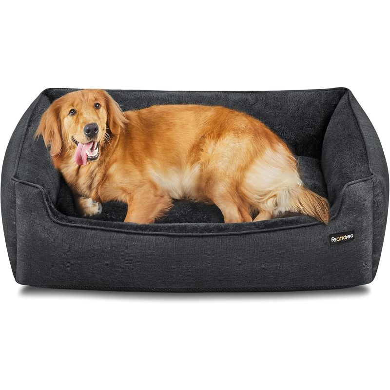 Petshop - Accesorii petshop - Culcusuri si custi - Culcusuri si saltele - Pat pentru caini XL, husa detasabila si lavabila, margini inaltate, baza antiderapanta, 110x75x27 cm, gri inchis - Infinity.ro