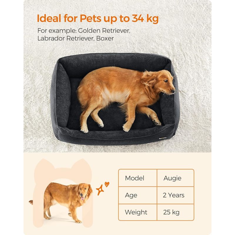 Petshop - Accesorii petshop - Culcusuri si custi - Culcusuri si saltele - Pat pentru caini XL, husa detasabila si lavabila, margini inaltate, baza antiderapanta, 110x75x27 cm, gri inchis - Infinity.ro