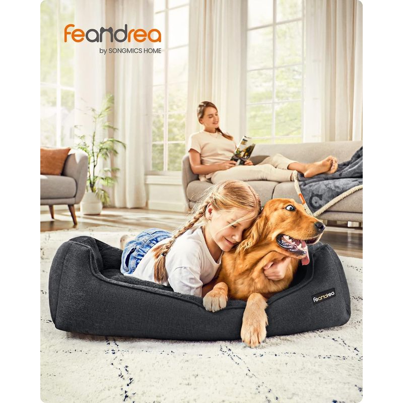 Petshop - Accesorii petshop - Culcusuri si custi - Culcusuri si saltele - Pat pentru caini XL, husa detasabila si lavabila, margini inaltate, baza antiderapanta, 110x75x27 cm, gri inchis - Infinity.ro