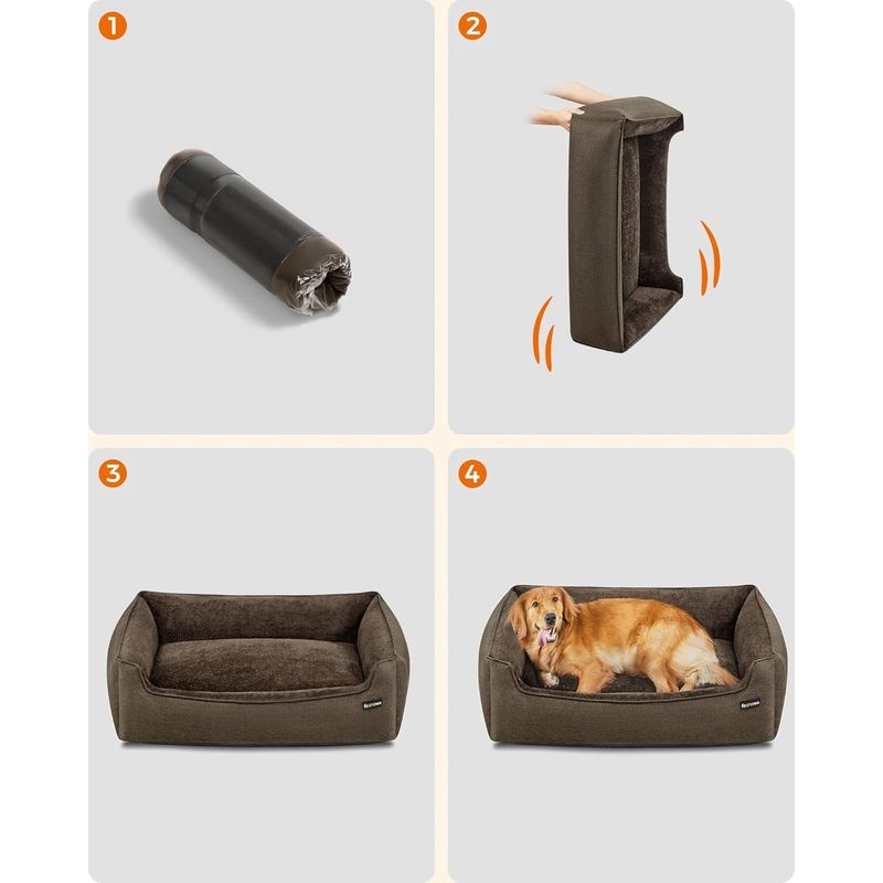 Petshop - Accesorii petshop - Culcusuri si custi - Culcusuri si saltele - Pat pentru caini XL, husa detasabila si lavabila, margini inaltate, baza antiderapanta, 110x75x27 cm, maro - Infinity.ro