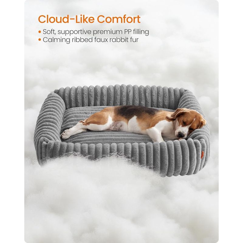 Petshop - Accesorii petshop - Culcusuri si custi - Culcusuri si saltele - Pat pentru caini din plus, ortopedic, cu margini inaltate, detasabil si lavabil, 91x68x18 cm, gri - Infinity.ro