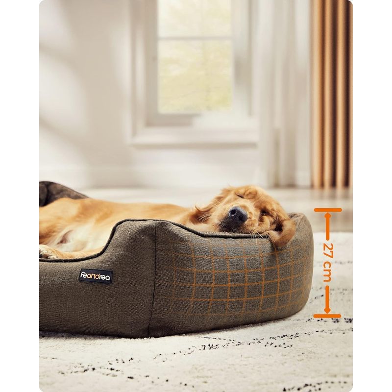 Petshop - Accesorii petshop - Culcusuri si custi - Culcusuri si saltele - Pat pentru caini XL, husa detasabila si lavabila, margini inaltate, baza antiderapanta, 110x75x27 cm, maro - Infinity.ro