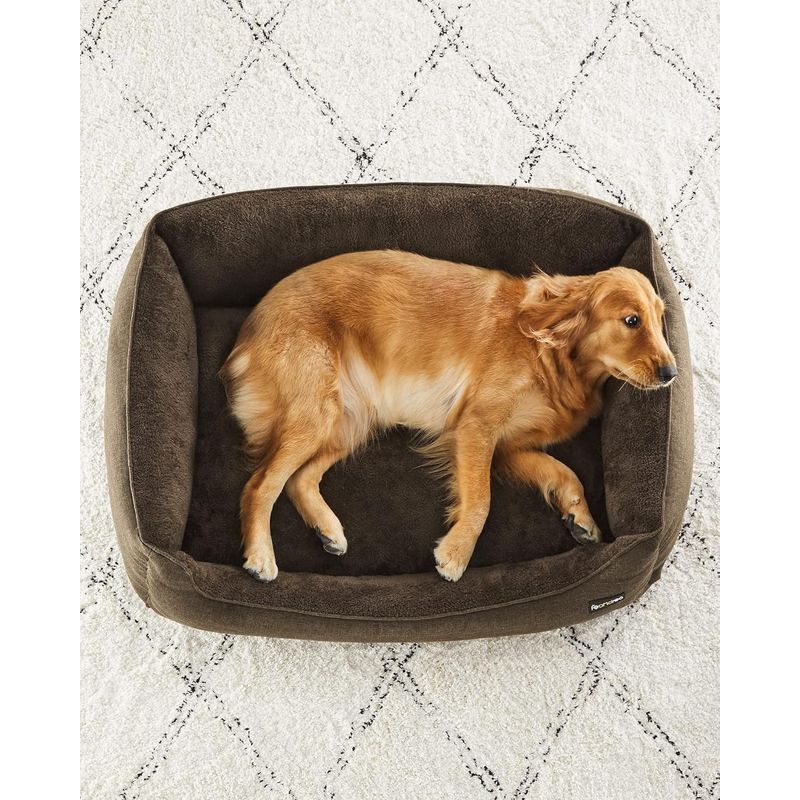 Petshop - Accesorii petshop - Culcusuri si custi - Culcusuri si saltele - Pat pentru caini XL, husa detasabila si lavabila, margini inaltate, baza antiderapanta, 110x75x27 cm, maro - Infinity.ro