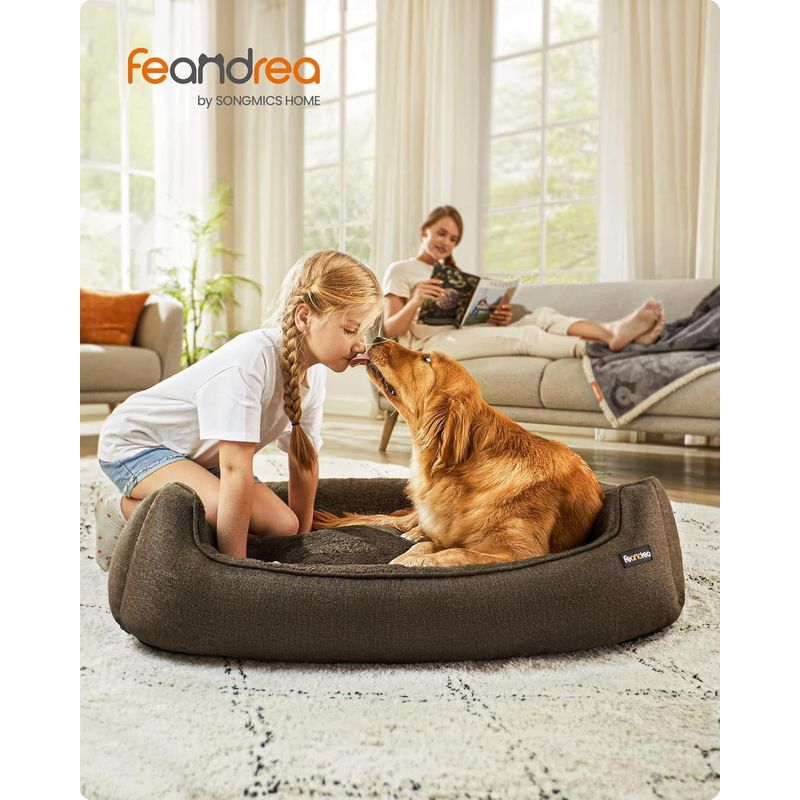 Petshop - Accesorii petshop - Culcusuri si custi - Culcusuri si saltele - Pat pentru caini XL, husa detasabila si lavabila, margini inaltate, baza antiderapanta, 110x75x27 cm, maro - Infinity.ro