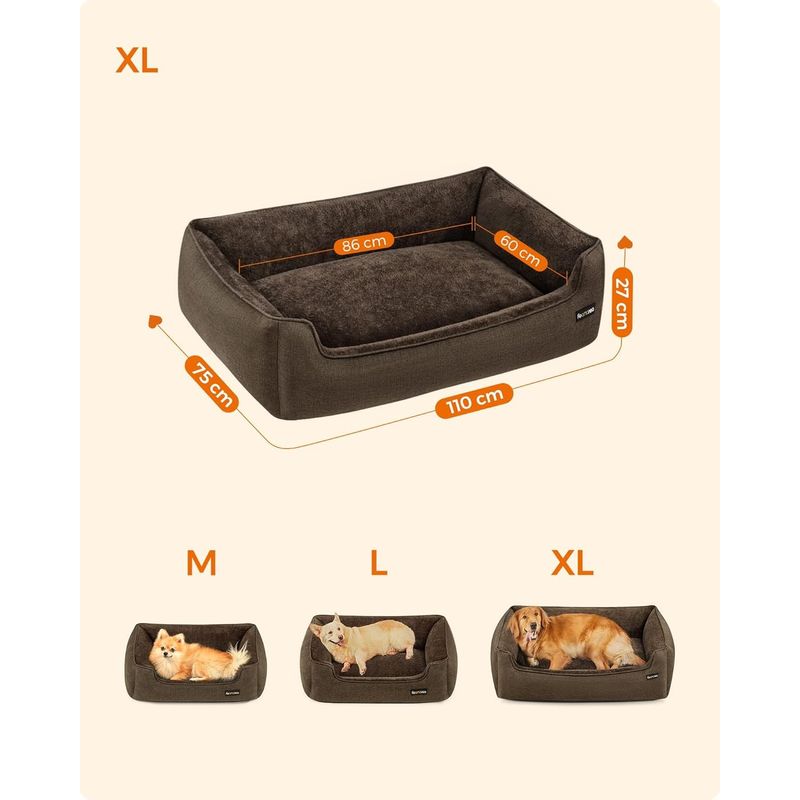 Petshop - Accesorii petshop - Culcusuri si custi - Culcusuri si saltele - Pat pentru caini XL, husa detasabila si lavabila, margini inaltate, baza antiderapanta, 110x75x27 cm, maro - Infinity.ro