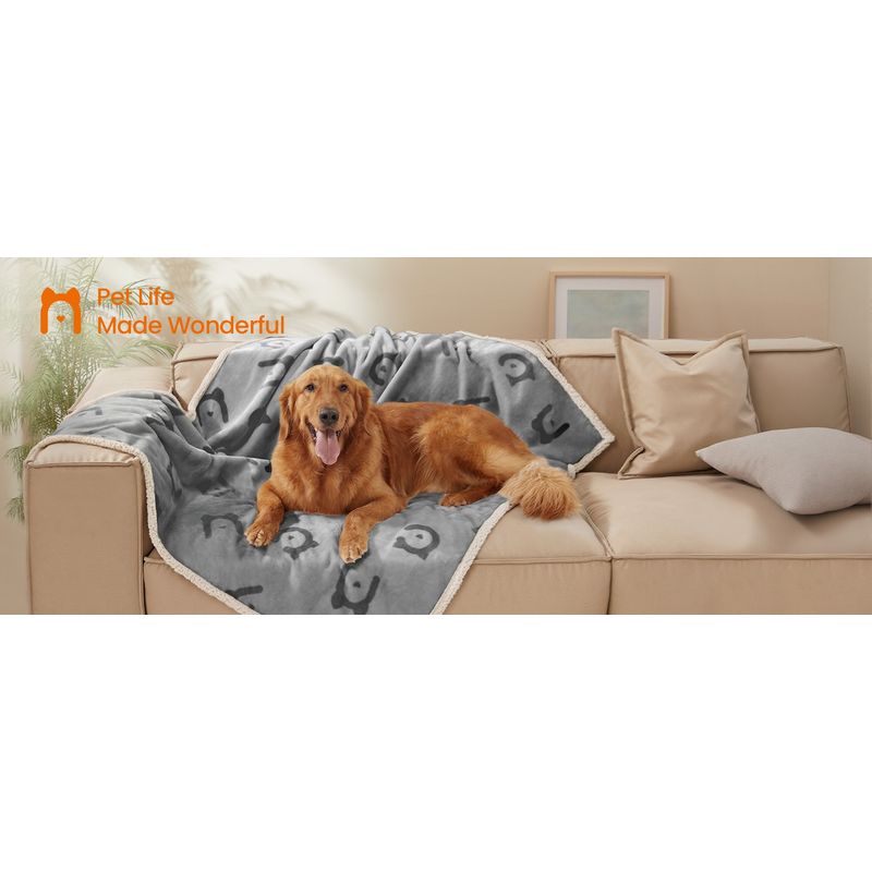 Petshop - Accesorii petshop - Culcusuri si custi - Culcusuri si saltele - Patura impermeabila caini XL, reversibila cu fleece Sherpa si flanel, lavabila, 152x127 cm, gri - Infinity.ro