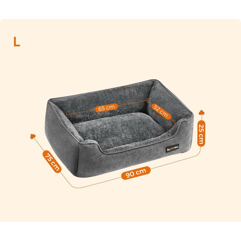 Petshop - Accesorii petshop - Culcusuri si custi - Culcusuri si saltele - Pat pentru caini, cu margini groase ridicate, antiderapant, husa detasabila, marime L, 90x75x25cm, gri - Infinity.ro