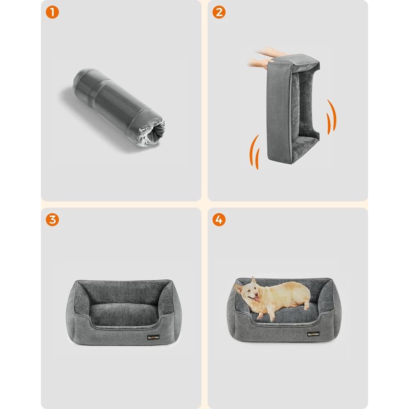 Petshop - Accesorii petshop - Culcusuri si custi - Culcusuri si saltele - Pat pentru caini, cu margini groase ridicate, antiderapant, husa detasabila, marime L, 90x75x25cm, gri - Infinity.ro