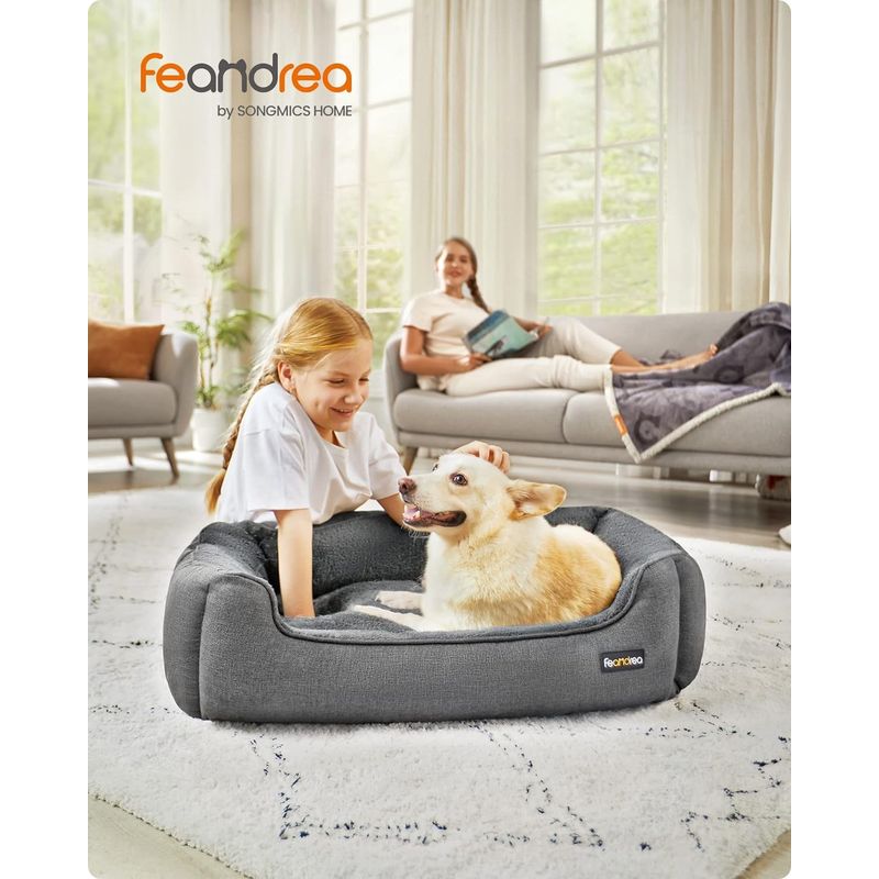 Petshop - Accesorii petshop - Culcusuri si custi - Culcusuri si saltele - Pat pentru caini, cu margini groase ridicate, antiderapant, husa detasabila, marime L, 90x75x25cm, gri - Infinity.ro
