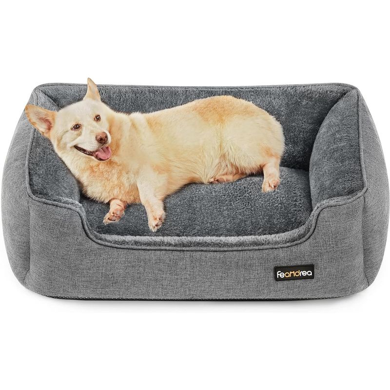 Petshop - Accesorii petshop - Culcusuri si custi - Culcusuri si saltele - Pat pentru caini, cu margini groase ridicate, antiderapant, husa detasabila, marime L, 90x75x25cm, gri - Infinity.ro