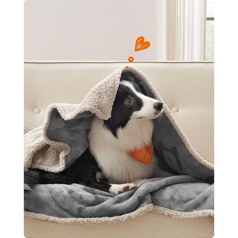 Petshop - Accesorii petshop - Culcusuri si custi - Culcusuri si saltele - Patura impermeabila caini XL, reversibila cu fleece Sherpa si flanel, lavabila, 152x127 cm, gri - Infinity.ro