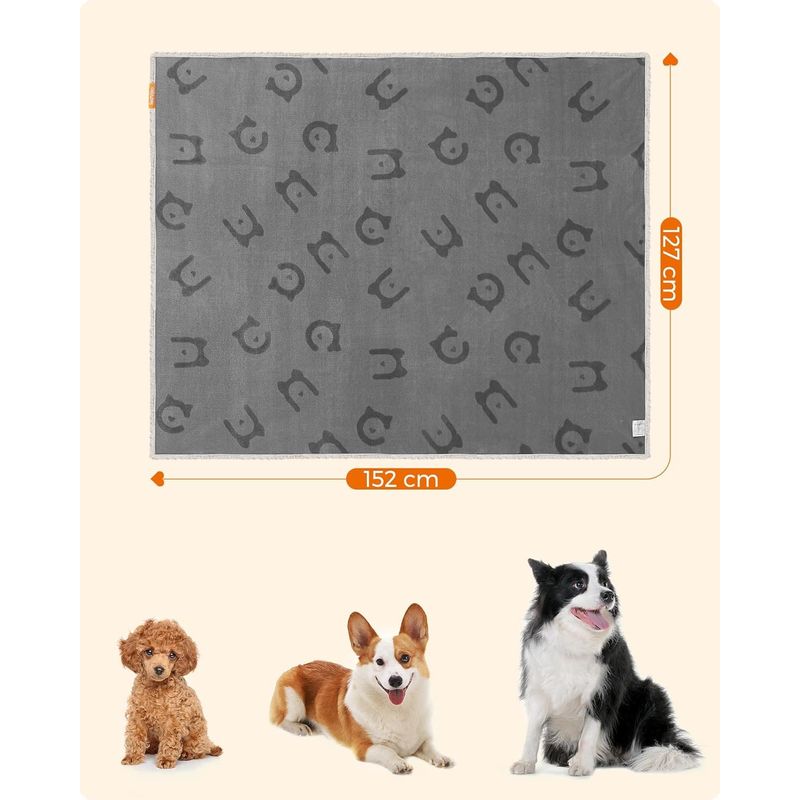 Petshop - Accesorii petshop - Culcusuri si custi - Culcusuri si saltele - Patura impermeabila caini XL, reversibila cu fleece Sherpa si flanel, lavabila, 152x127 cm, gri - Infinity.ro