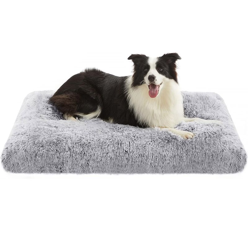 Petshop - Accesorii petshop - Culcusuri si custi - Culcusuri si saltele - Pat pufos pentru caini sau pisici, captuseala moale cu fir lung, lavabil la masina, XL, 110x73cm, gri deschis - Infinity.ro
