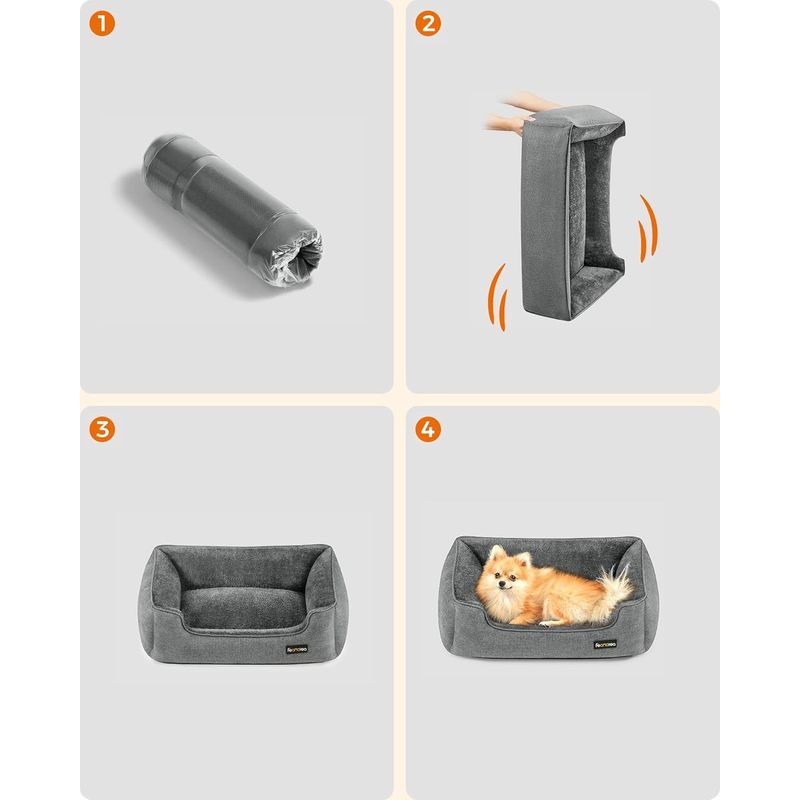 Petshop - Accesorii petshop - Culcusuri si custi - Culcusuri si saltele - Pat pentru caini, cu margini groase ridicate, antiderapant, husa detasabila, marime M, 70x55x21 cm, gri - Infinity.ro