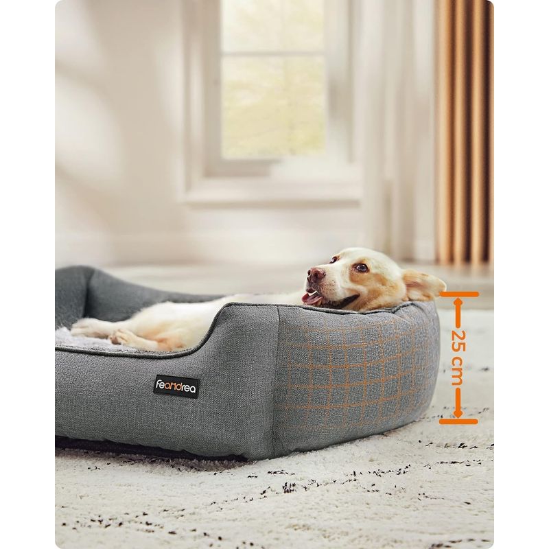 Petshop - Accesorii petshop - Culcusuri si custi - Culcusuri si saltele - Pat pentru caini, cu margini groase ridicate, antiderapant, husa detasabila, marime L, 90x75x25cm, gri - Infinity.ro