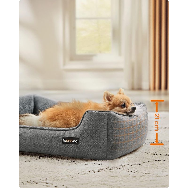 Petshop - Accesorii petshop - Culcusuri si custi - Culcusuri si saltele - Pat pentru caini, cu margini groase ridicate, antiderapant, husa detasabila, marime M, 70x55x21 cm, gri - Infinity.ro