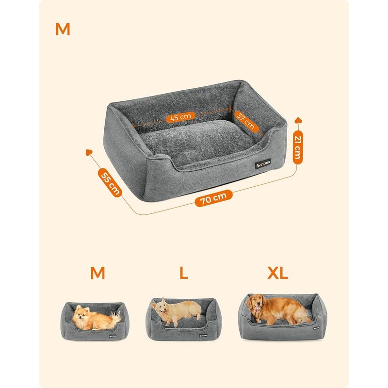 Petshop - Accesorii petshop - Culcusuri si custi - Culcusuri si saltele - Pat pentru caini, cu margini groase ridicate, antiderapant, husa detasabila, marime M, 70x55x21 cm, gri - Infinity.ro
