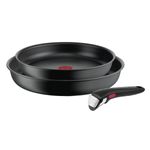 Casa si Gradina - Bucatarie si vesela - Vase pentru gatit - Tigai si seturi - Set de 3 piese Tefal Ingenio Ultimate L7649343, tigaie 22/26 cm, maner detasabil, invelis antiaderent Titanium - Infinity.ro