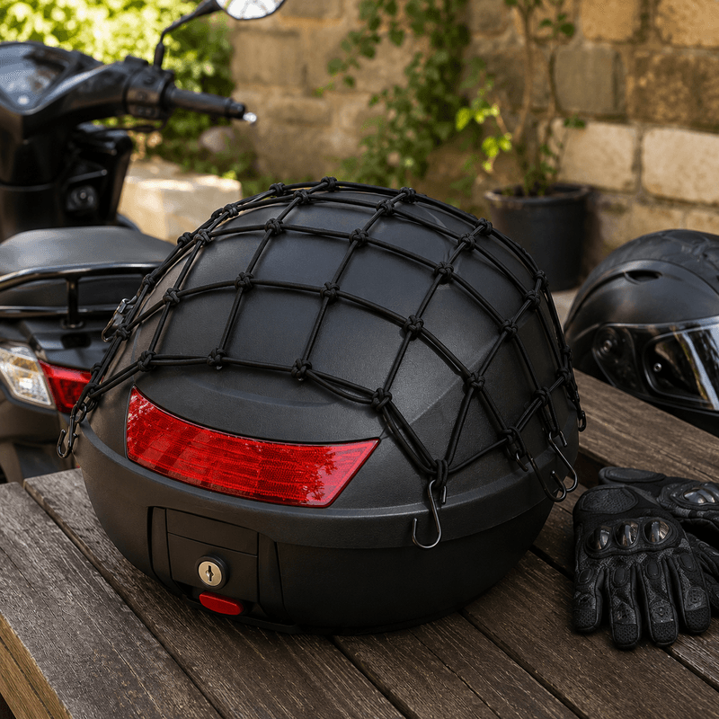 Auto si Moto - Moto - Accesorii moto si consumabile - Plasa fixare bagaje FIXATO, pentru Moto, Scuter, ATV sau Bicicleta, fixare rapida cu carlige metalice, Negru, 40*40cm - Infinity.ro