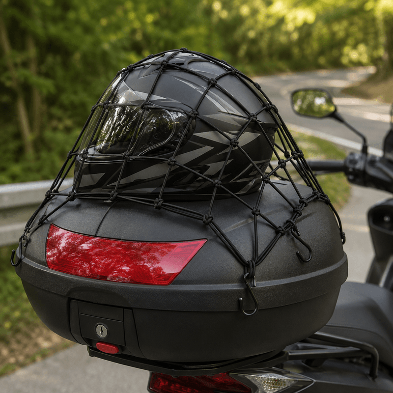 Auto si Moto - Moto - Accesorii moto si consumabile - Plasa fixare bagaje FIXATO, pentru Moto, Scuter, ATV sau Bicicleta, fixare rapida cu carlige metalice, Negru, 40*40cm - Infinity.ro