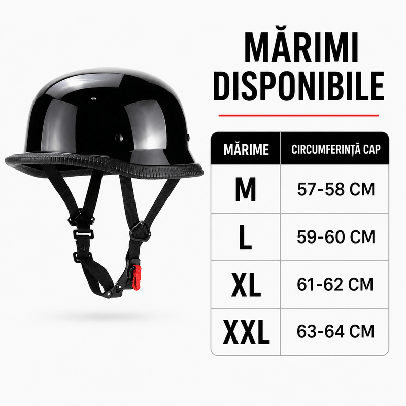 Auto si Moto - Moto - Echipamente protectie moto - Casti moto - Casca Moto/Scuter FIXATO Retro German, Interior Confortabil, Prindere rapida, Negru Lucios, L 59-60cm - Infinity.ro