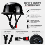 Auto si Moto - Moto - Echipamente protectie moto - Casti moto - Casca Moto/Scuter FIXATO Retro German, Interior Confortabil, Prindere rapida, Negru Lucios, L 59-60cm - Infinity.ro