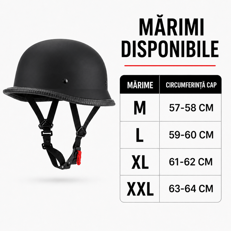 Auto si Moto - Moto - Echipamente protectie moto - Casti moto - Casca Moto/Scuter FIXATO Retro German, Interior Confortabil, Prindere rapida, Negru Mat, XXL 63-64cm - Infinity.ro