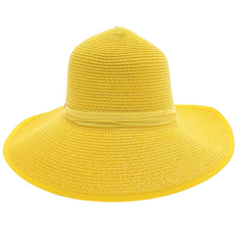 Fashion, accesorii si bijuterii - Femei - Accesorii femei - Caciuli si palarii femei - Palarie de soare, dama, Anoul, din paie de hartie, marime universala/ reglabila, cu banda textila decorativa, Galben - PAL846 - Infinity.ro