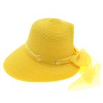 Fashion, accesorii si bijuterii - Femei - Accesorii femei - Caciuli si palarii femei - Palarie de soare, dama, Anoul, din paie de hartie, marime universala/ reglabila, cu banda textila decorativa, Galben - PAL846 - Infinity.ro