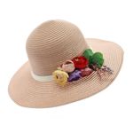 Fashion, accesorii si bijuterii - Femei - Accesorii femei - Caciuli si palarii femei - Palarie de soare, dama, Anoul, din paie de hartie, marime universala/ reglabila, cu flori decorative, Roz - PAL851 - Infinity.ro