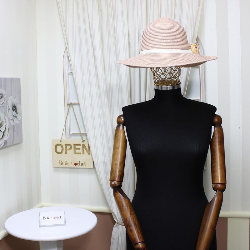 Fashion, accesorii si bijuterii - Femei - Accesorii femei - Caciuli si palarii femei - Palarie de soare, dama, Anoul, din paie de hartie, marime universala/ reglabila, cu flori decorative, Roz - PAL851 - Infinity.ro