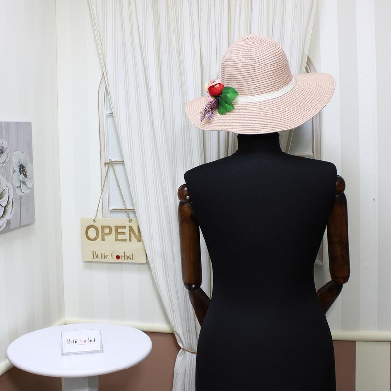 Fashion, accesorii si bijuterii - Femei - Accesorii femei - Caciuli si palarii femei - Palarie de soare, dama, Anoul, din paie de hartie, marime universala/ reglabila, cu flori decorative, Roz - PAL851 - Infinity.ro