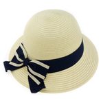 Fashion, accesorii si bijuterii - Femei - Accesorii femei - Caciuli si palarii femei - Palarie de soare, dama, bor mic, Anoul, Crem cu fundita bleumarin, marime reglabila - PAL445 - Infinity.ro