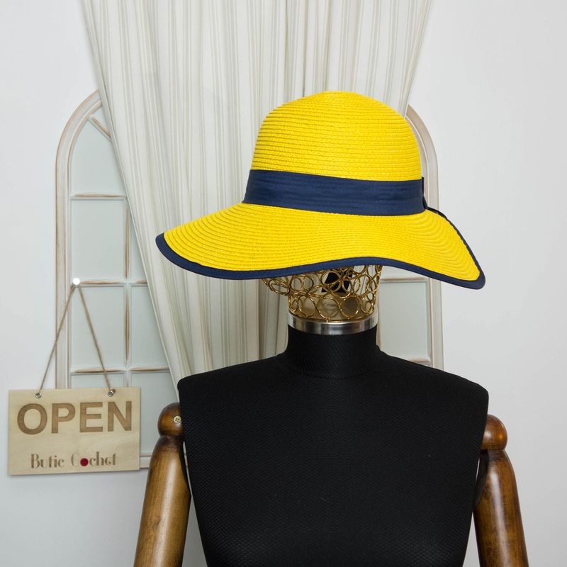 Fashion, accesorii si bijuterii - Femei - Accesorii femei - Caciuli si palarii femei - Palarie de soare, dama, Anoul, Galben cu bleumarin, marime reglabila - PAL413 - Infinity.ro