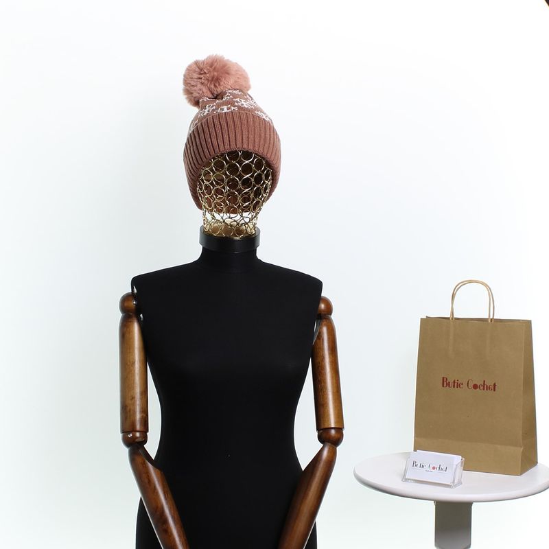 Fashion, accesorii si bijuterii - Femei - Accesorii femei - Caciuli si palarii femei - Caciula dama, ButicCochet, din acril, model cu fulgi, one size, Roz cenusiu - FES248 - Infinity.ro