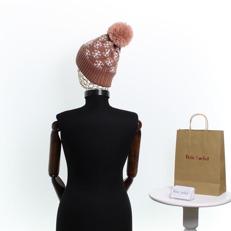 Fashion, accesorii si bijuterii - Femei - Accesorii femei - Caciuli si palarii femei - Caciula dama, ButicCochet, din acril, model cu fulgi, one size, Roz cenusiu - FES248 - Infinity.ro