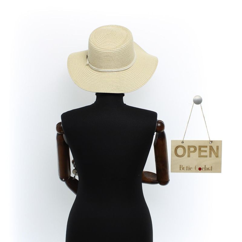 Fashion, accesorii si bijuterii - Femei - Accesorii femei - Caciuli si palarii femei - Palarie de soare, Dama, Buticcochet, din paie de hartie, cu snur decorativ, Bej - PAL1583 - Infinity.ro