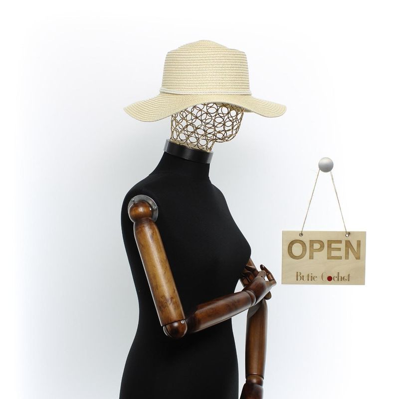 Fashion, accesorii si bijuterii - Femei - Accesorii femei - Caciuli si palarii femei - Palarie de soare, Dama, Buticcochet, din paie de hartie, cu snur decorativ, Bej - PAL1583 - Infinity.ro